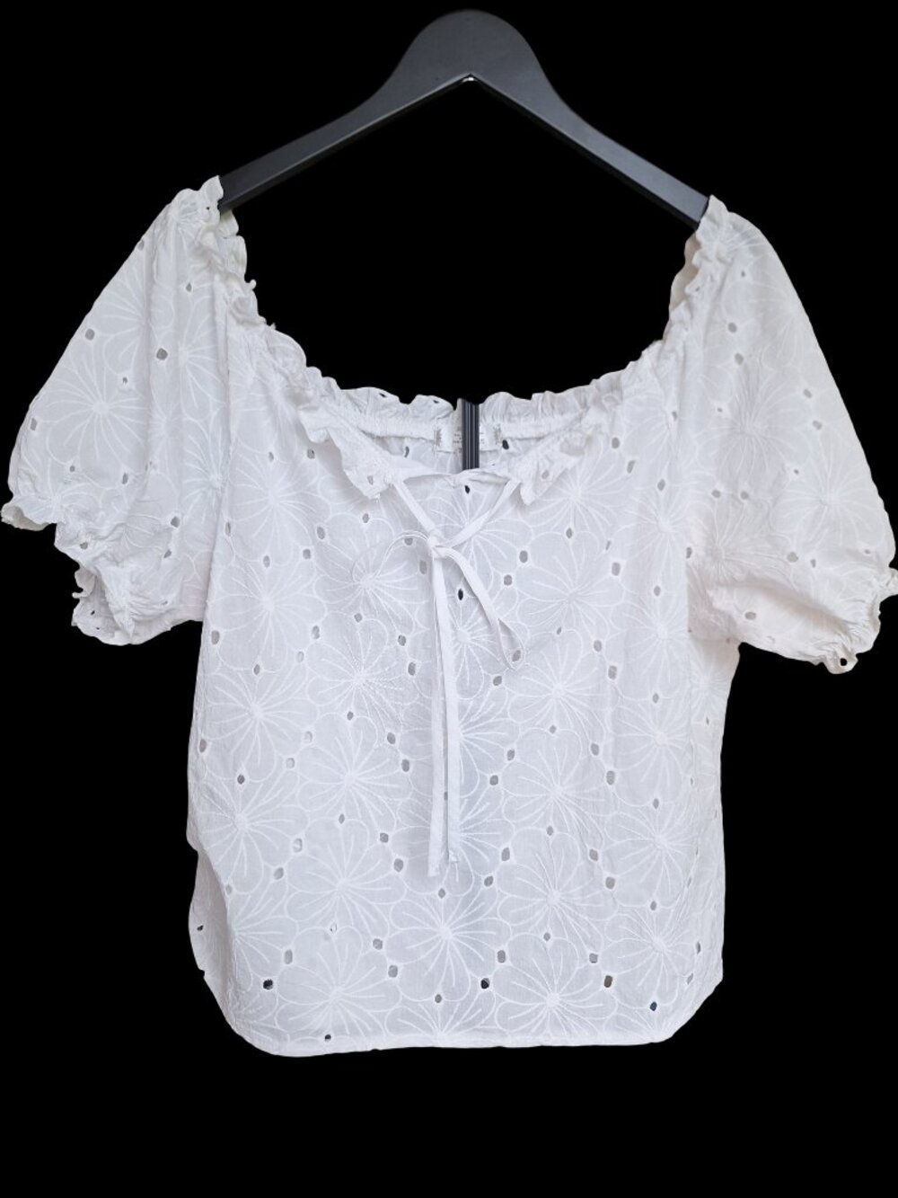 Shannon Ford New York White Eyelet Boho Peasant Puff Sleeve Top Petite XL